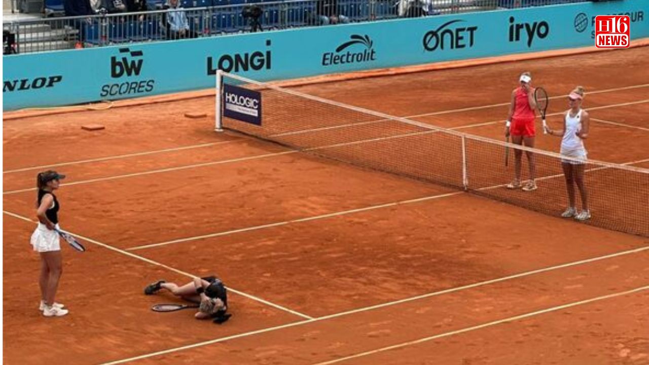 Bethanie Mattek-Sands collapses to ground after being hit on the head during Madrid Open